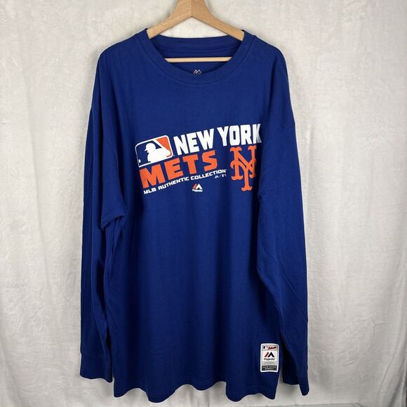 Majestic New York Mets MLB Big & Tall Long Sleeve Shirt Men’s Size 2XLT NWOT - Picture 1 of 6
